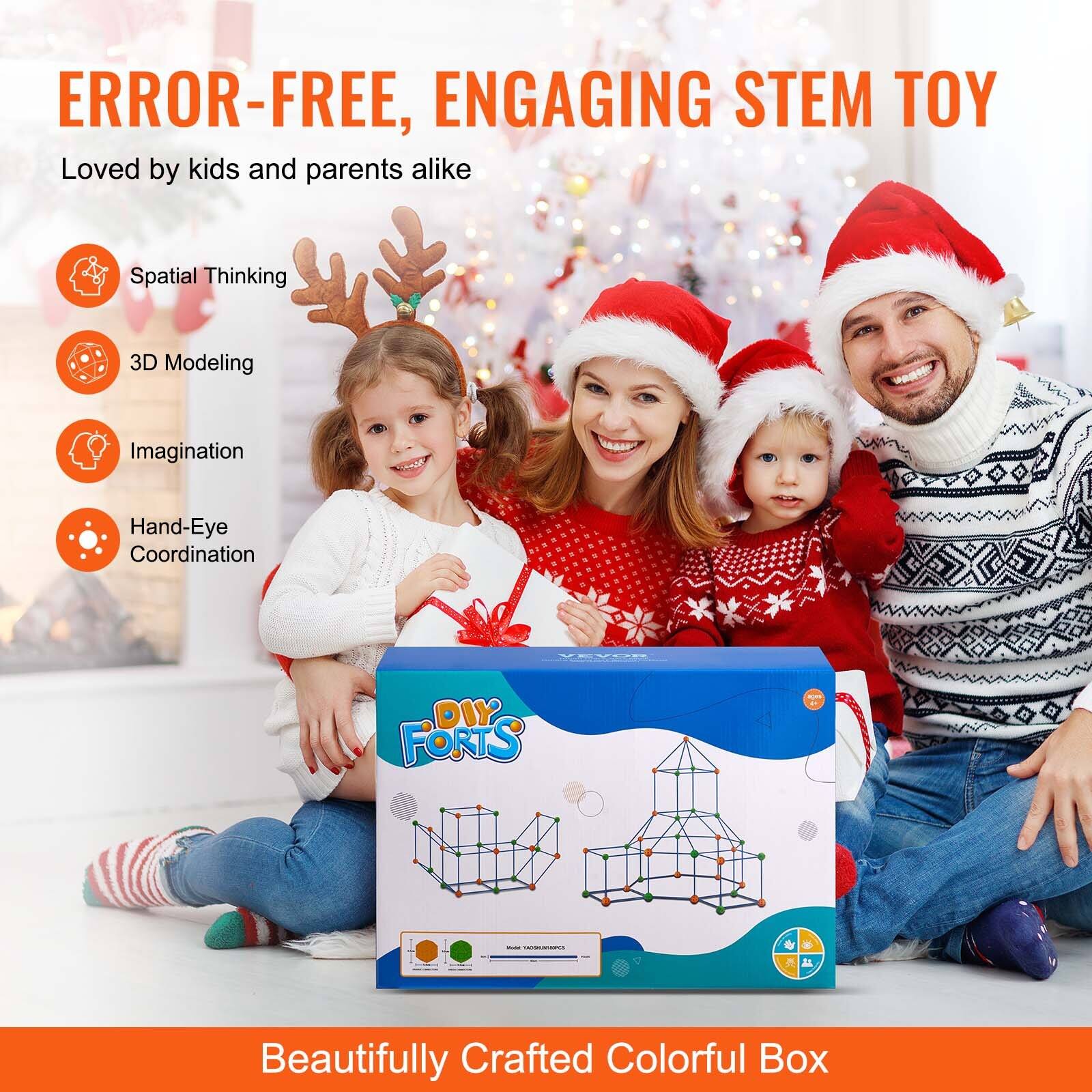 ERROR-FREE, ENGAGING STEM TOY  
Loved by kids and parents alike  

- Spatial Thinking  
- 3D Modeling  
- Imagination  
- Hand-Eye Coordination  

DIY Forts  

Beautifully Crafted Colorful Box