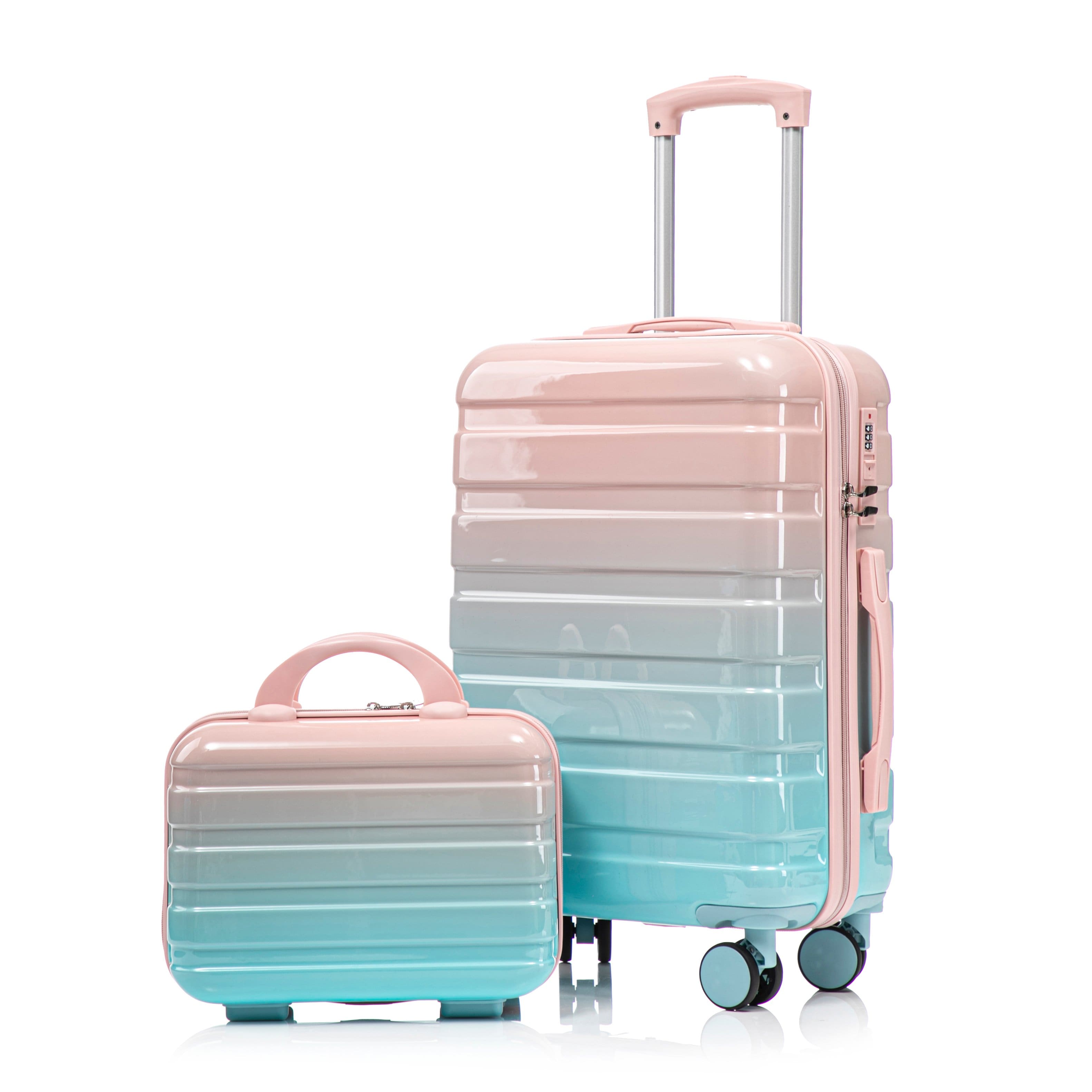 Aukfa - 14"/20" 2 pcs/set in PC Spinner Wheel Luggage, Carry on Suitcase, With Gradient Color and Combination Lock - Pink