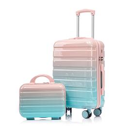 Aukfa - 14"/20" 2 pcs/set in PC Spinner Wheel Luggage, Carry on Suitcase, With Gradient Color and Combination Lock - Pink