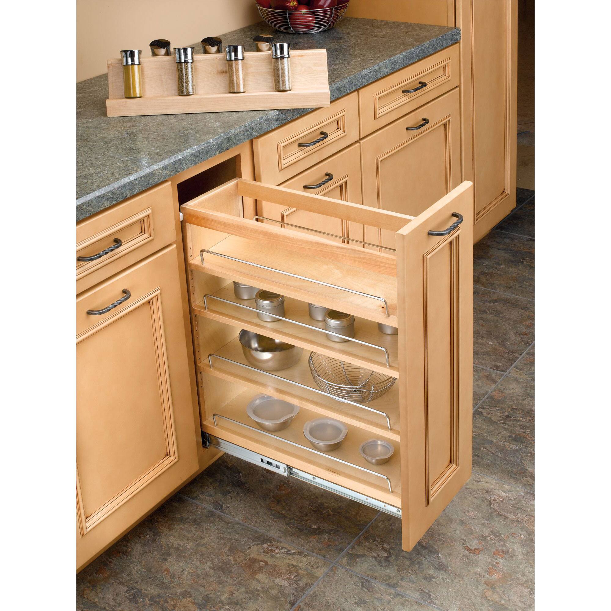 Alt View 6. Rev-A-Shelf - Rev-A-Shelf 8" Pullout Kitchen Cabinet Organizer Pantry Spice Rack, 448-BC-8C - Natural Maple.