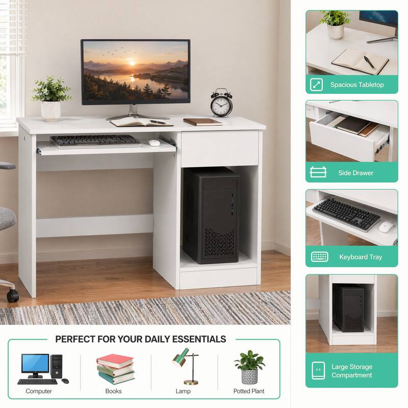 Spacious Tabletop, Side Drawer, Keyboard Tray, Large Storage Compartment, Perfect for Your Daily Essentials, Computer, Books, Lamp, Potted Plant