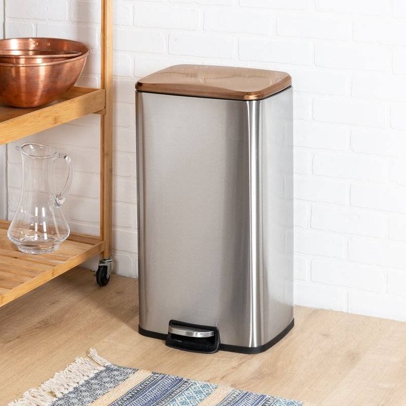 Alt View 1. Hivvago - Set of 2 Stainless Steel Gold Bronze Copper Top Step On Trash Can - Gold Bronze Copper.