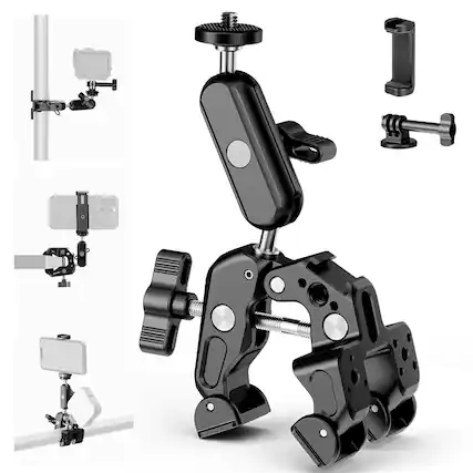 Front. Neewer - Super Clamp with Magic Arm & Ballhead - Cold Shoe Mount for Phone & Action Camera - Black.