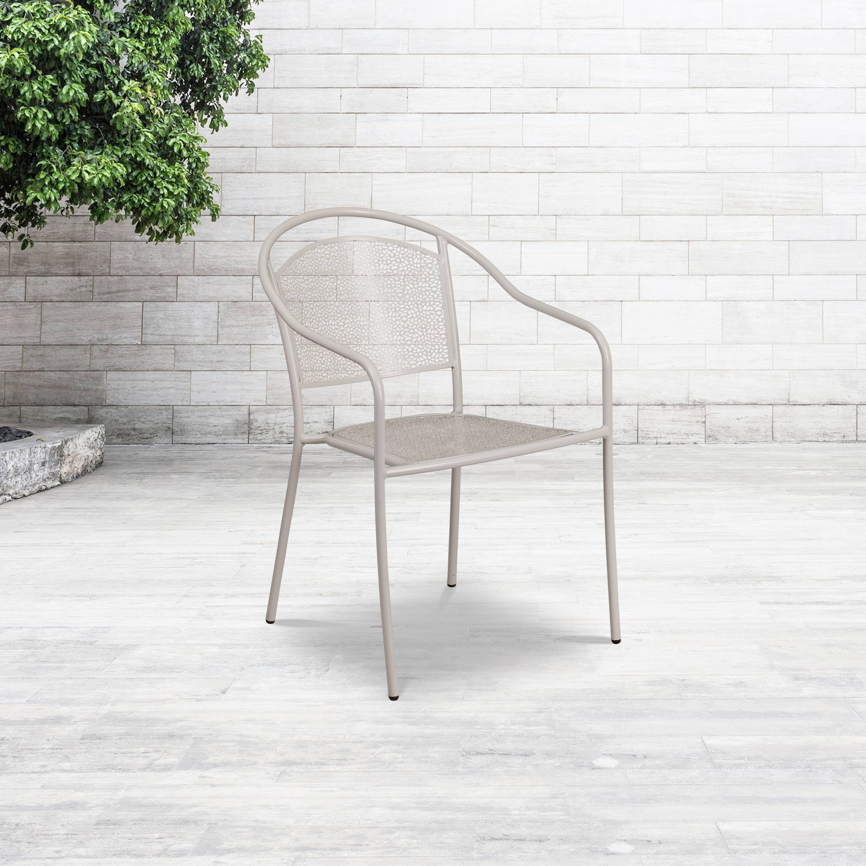 Alt View 1. Emma + Oliver - Commercial Grade Colorful Metal Patio Arm Chair with Round Back - Light Gray.
