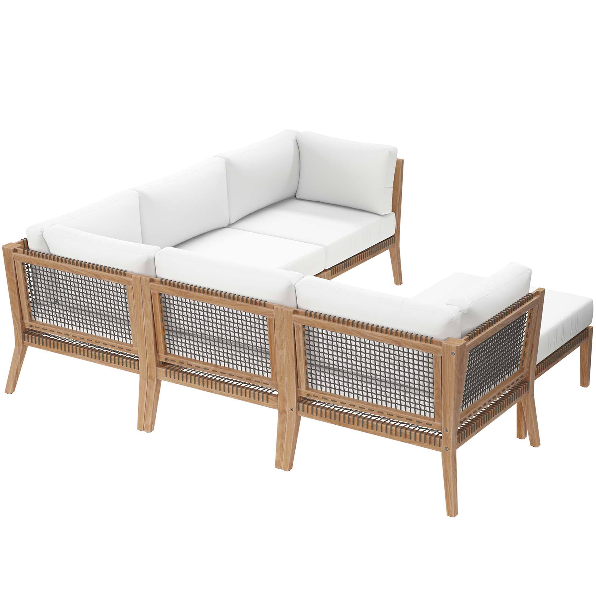 Left. Modway - Clearwater 6-Piece Outdoor Patio Teak Wood Sectional Sofa by Modway - Gray White.