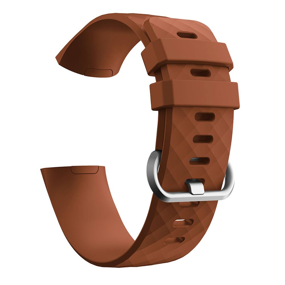 Left. StrapsCo - Active Band Silicone Rubber Watch Strap For Fitbit Charge 3 & Charge 4 (Medium-Long) - Brown.