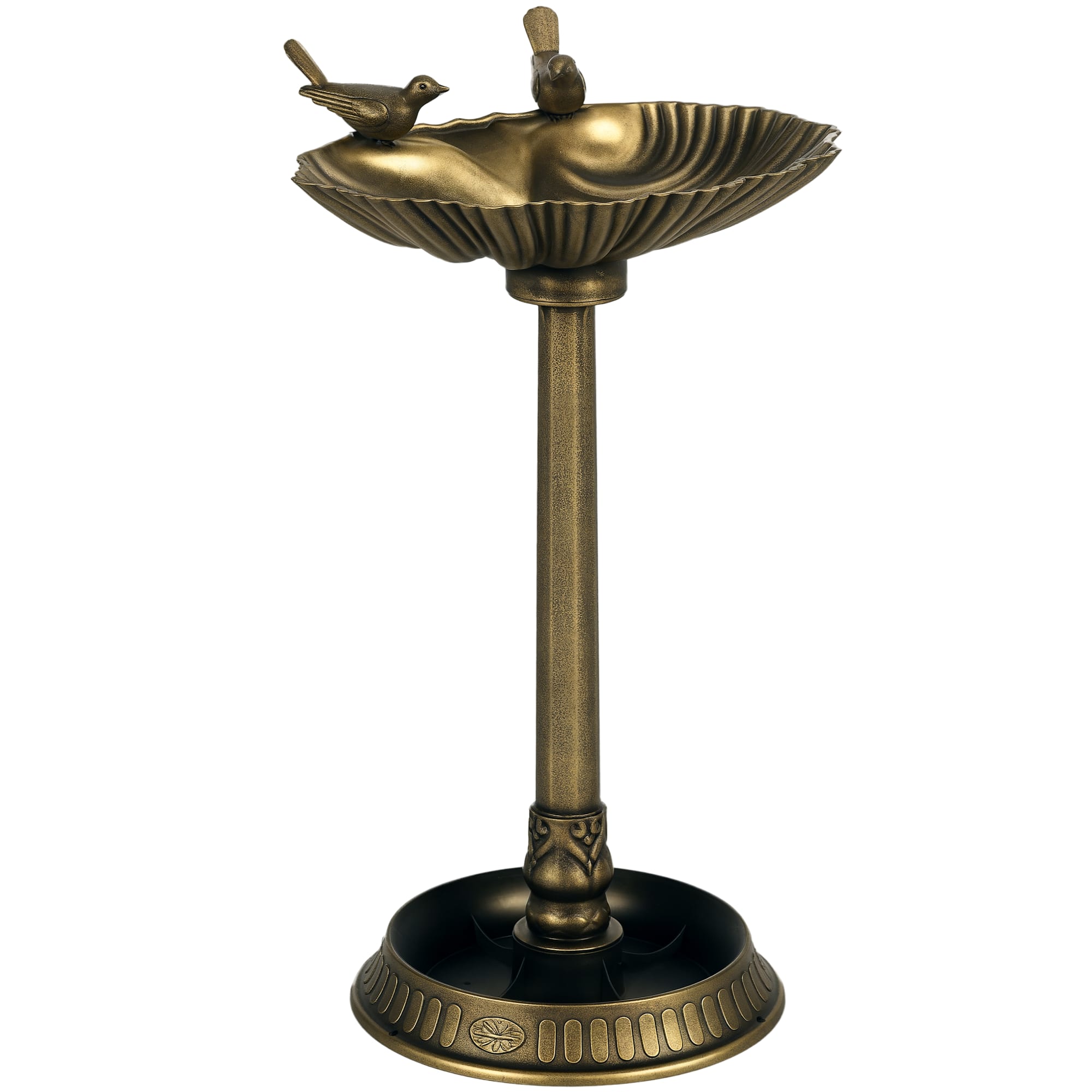 Outsunny - Antique Bird Bath Decorative Birdbath Bird Feeder Bowl with Planter Pedestal and Bird Statues - Bronze