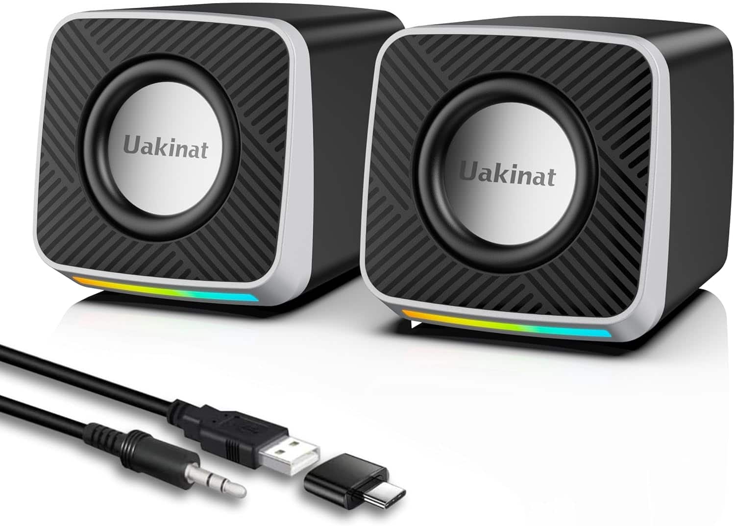 Stamp n Camp - PC Speakers 2"–3W Carbon Fiber Computer Speaker for Desktop or Laptop PC,USB C/USB-Powered,Crystal Clear Sound,Rich