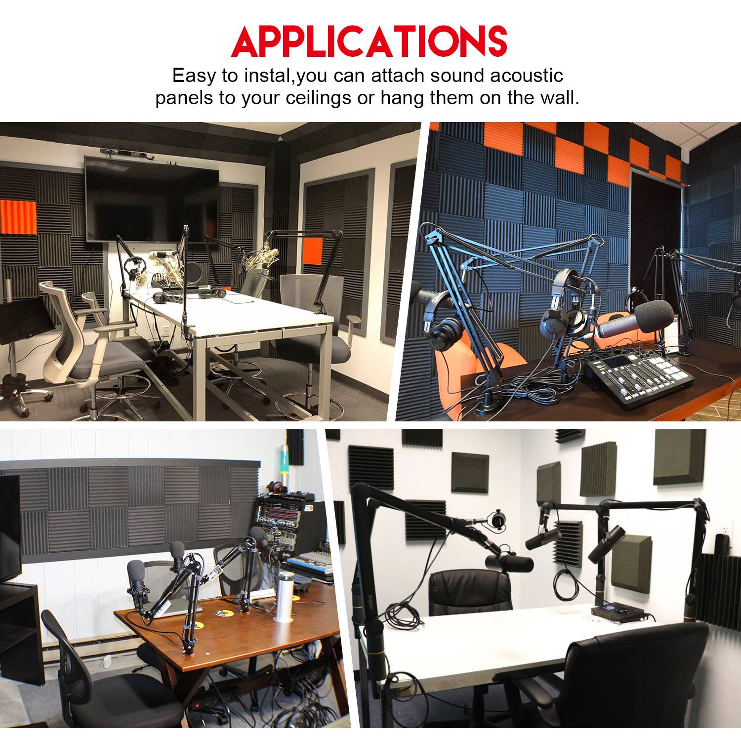 APPLICATIONS
Easy to install, you can attach sound acoustic panels to your ceilings or hang them on the wall.