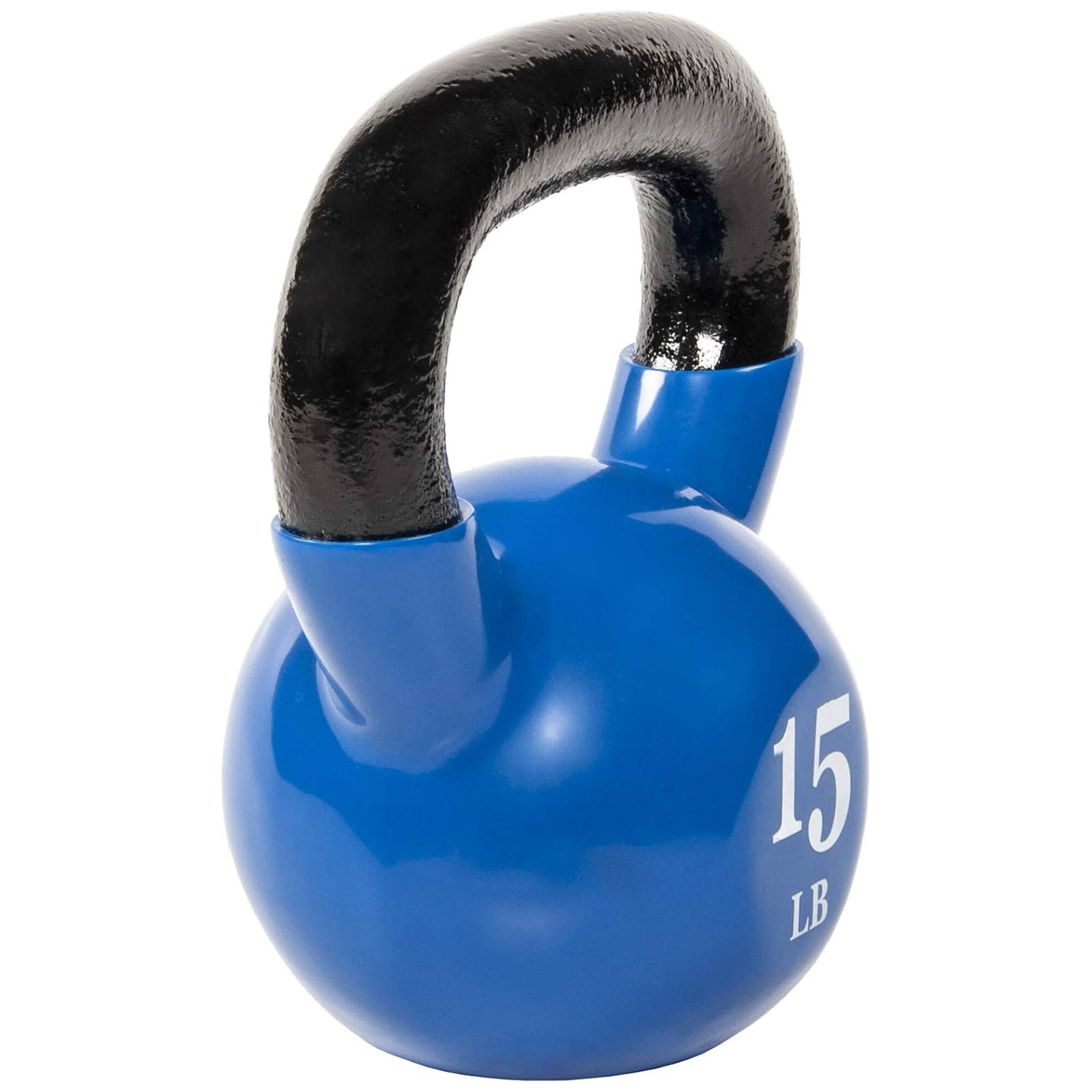Alt View 10. Fitvids - Fitvids 15 lb Vinyl-Coated Kettlebell With Handle for Strength Training, Blue - Blue.