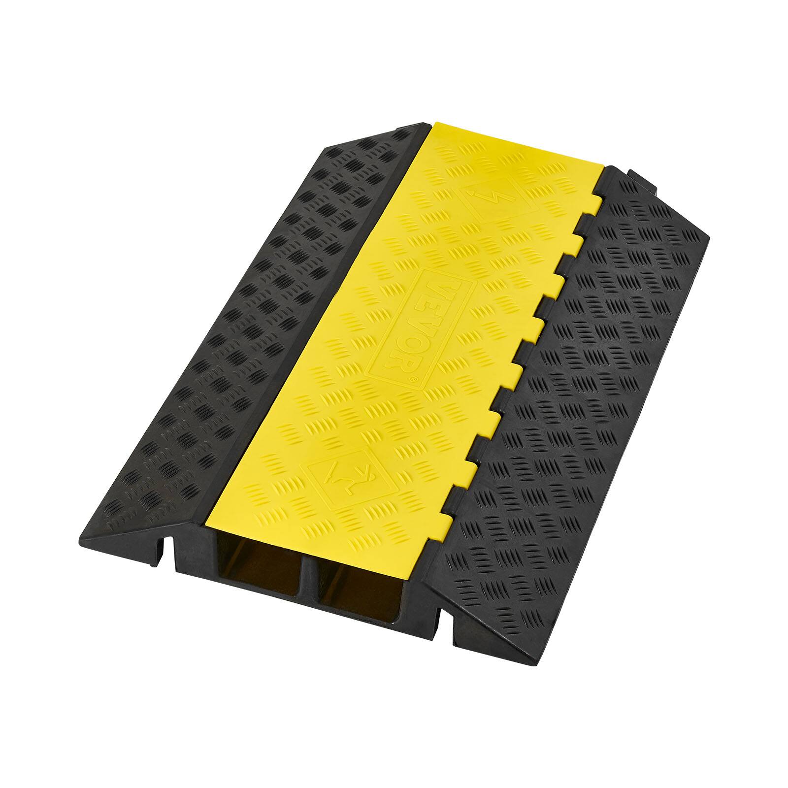 Alt View 5. VEVOR - Cable Protector Ramp, 22,000 lbs/axle Capacity, 2 Channel Heavy Duty Rubber Cord Hose Wire Cover, 4 x 3 in Channel - Black + Yellow.