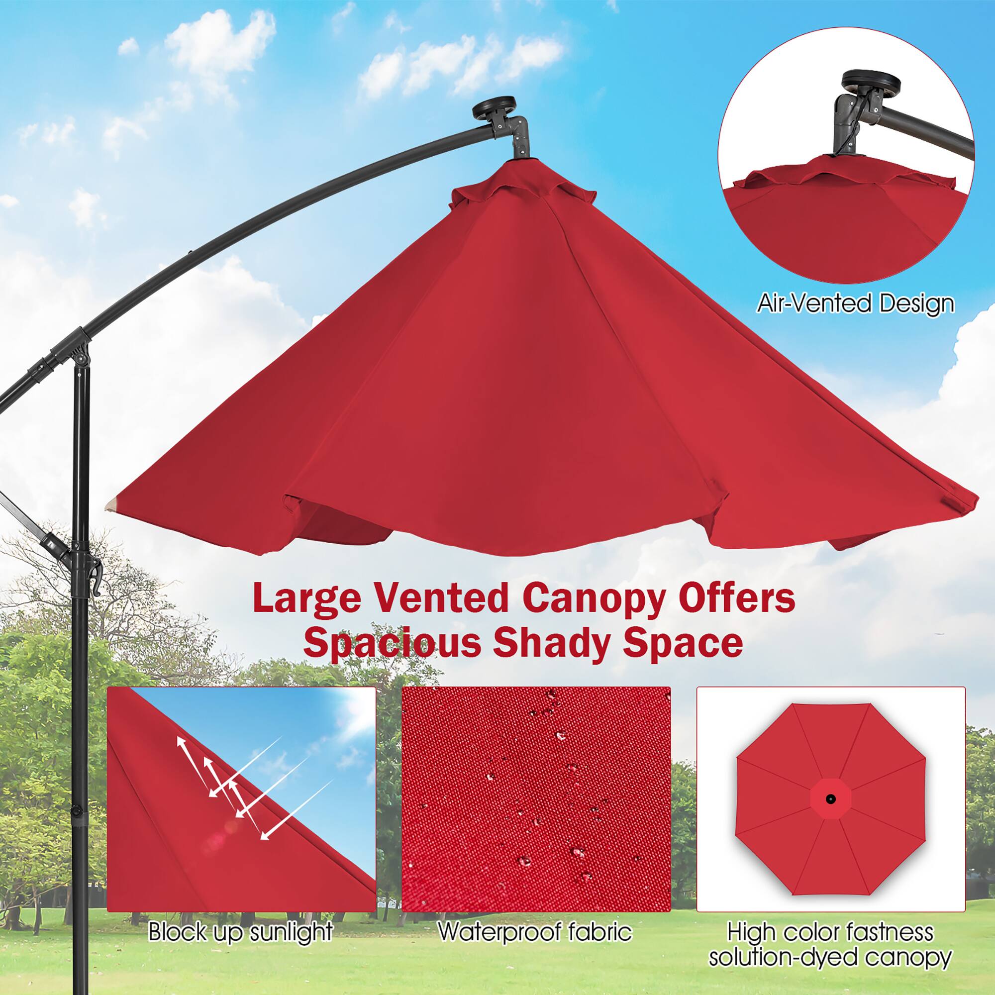 Air-Vented Design Large Vented Canopy Offers Spacious Shady Space Block up sunlight Waterproof fabric High color fastness solution-dyed canopy