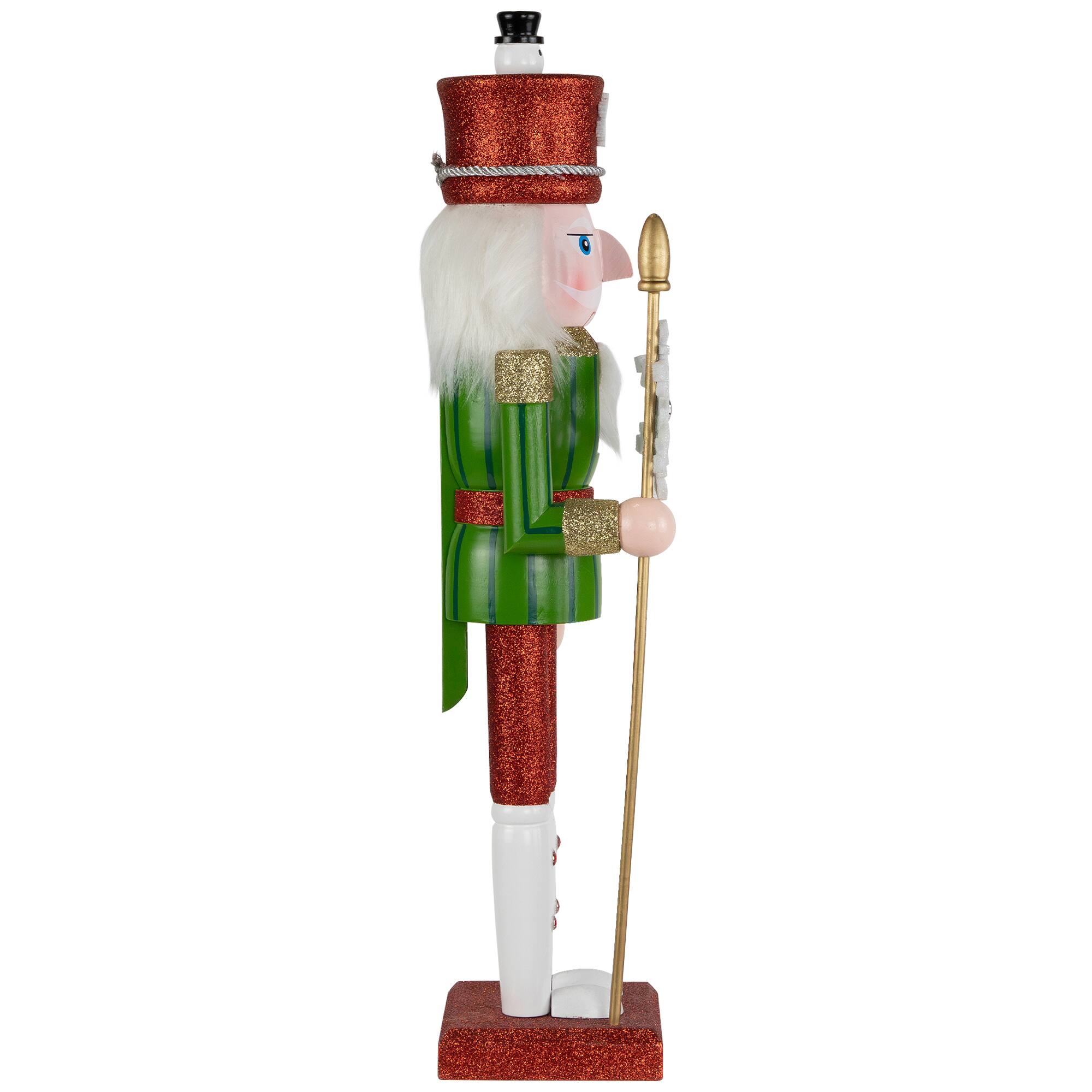 Alt View 3. Northlight - Glittered Nutcracker with Snowflake Scepter Christmas Figure - 15" - Red and Green - Red.