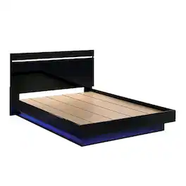 Manhattan Lane - Pero Queen Size Bed, Chrome Accent Headboard, Black LED Footboard - Black, Chrome