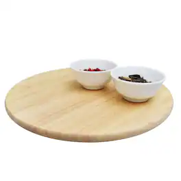 PJ Wood - Round Wooden Lazy Susan Organizer Kitchen Cabinet Turntable Tray - Natural
