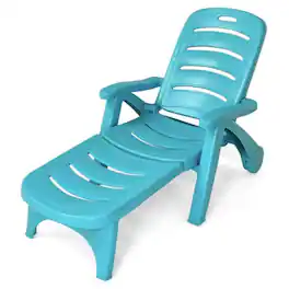 Pefilos - 5 Position Adjustable Folding Lounger Chaise Chair, Patio Outdoor with for Cushion - Blue