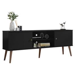 Madesa - TV Stand Mid-Century Console with 2 Doors and 2 Shelves and Metal Knobs 59"L Media Storage - Black