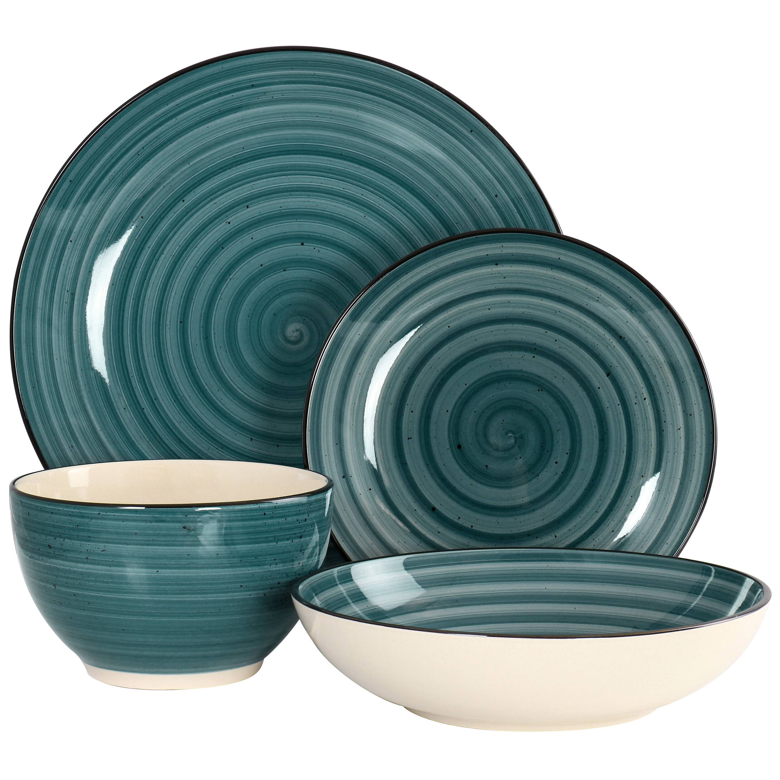 Alt View 1. Elama - Elama Gia 24 Piece Round Stoneware Dinnerware Set in Dark Green - Dark Green.