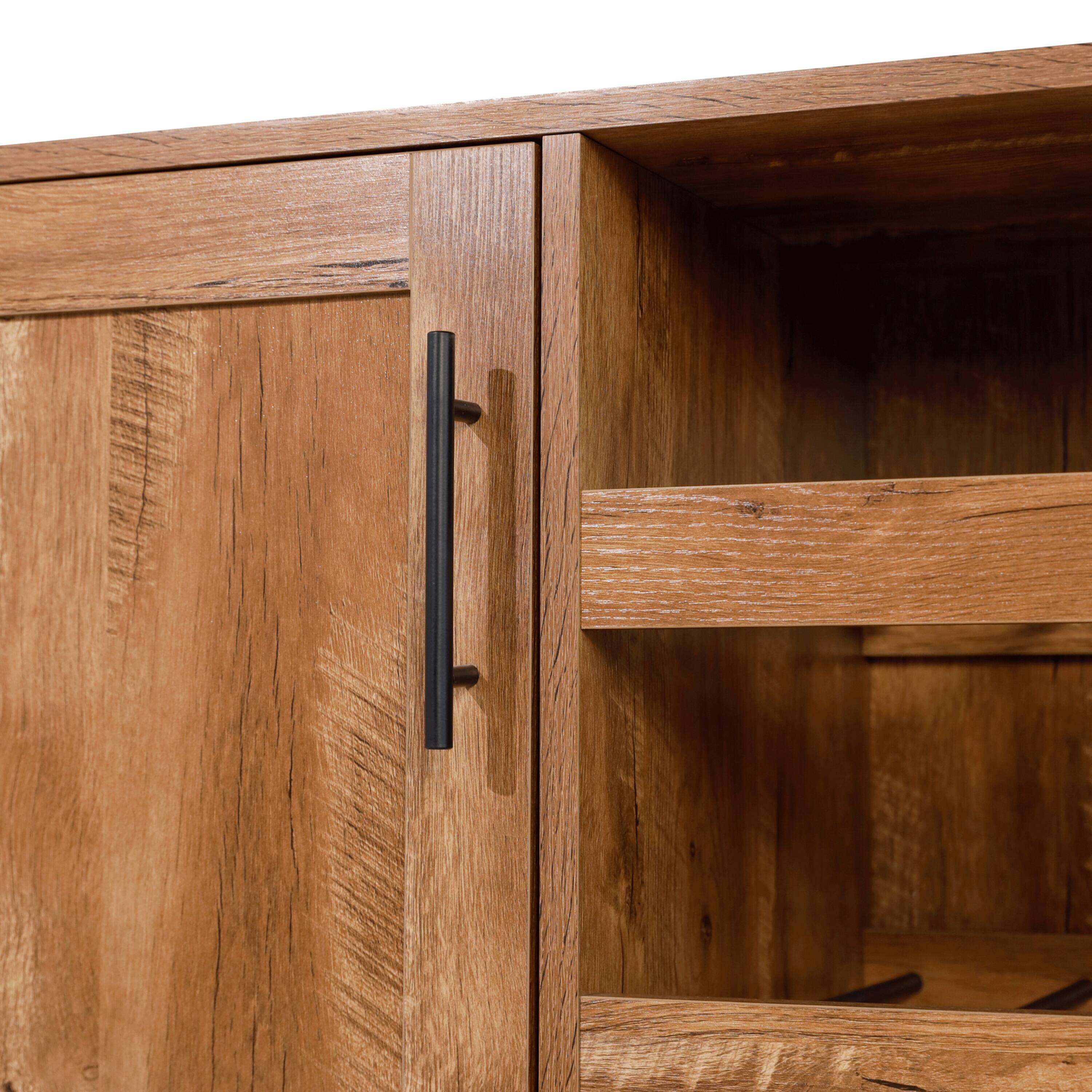 Alt View 9. Emma + Oliver - Classic Sideboard and Bar Cabinet with Open and Closed Storage - Light Brown.