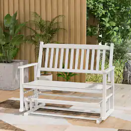 Gymax - 2 Seats Outdoor Glider Bench Poplar Wood Patio Swing Glider Loveseat Chair w/ Armrests - White