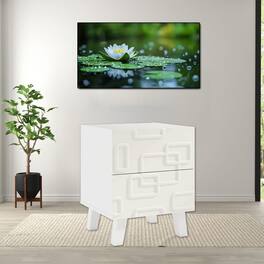 Hivvago - Modern Bedroom Table with Drawers Showcasing 3D Geometric Detailing - White