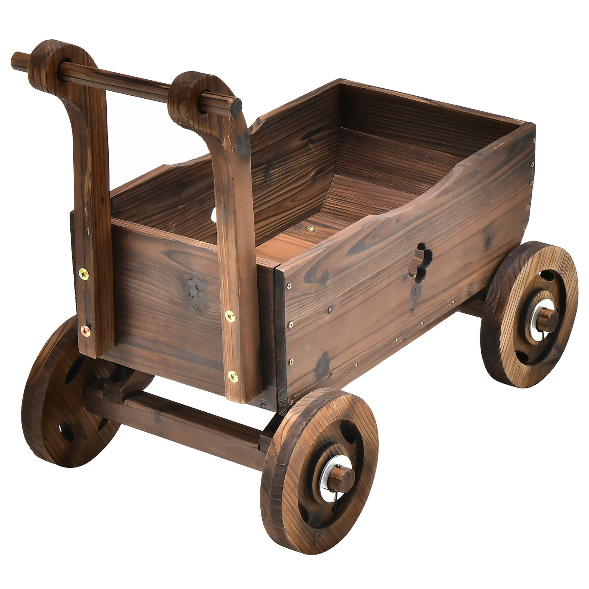 Alt View 3. Costway - Decorative Wagon Cart Plant Flower Pot Stand Wooden Raised Garden Planter Box - Rustic Brown.