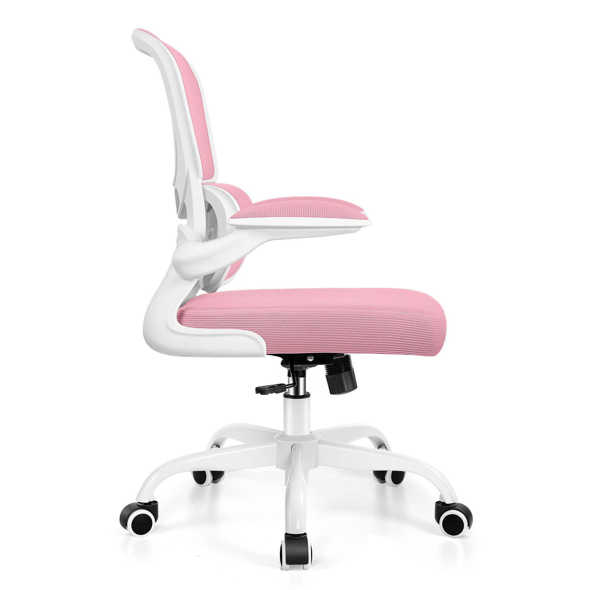 Left. Brick Attic - Ergonomic Office Chair with Lumbar Support and Adjustable Armrests, Breathable Mesh Mid Back Desk Chair - Pink.