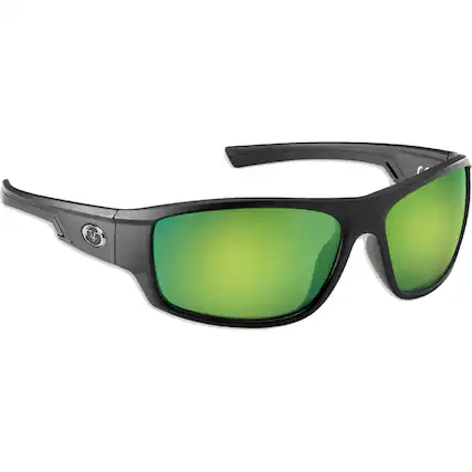 Front. Flying Fisherman - Flying Fisherman Reefline Polarized Sunglasses - Matte Black/Amber Green Mirror - Matte Black/Amber Green Mirror.