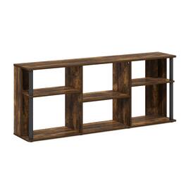 Furinno - Classic TV Stand with Plastic Poles for TV up to 65-Inch - Amber Pine/Black