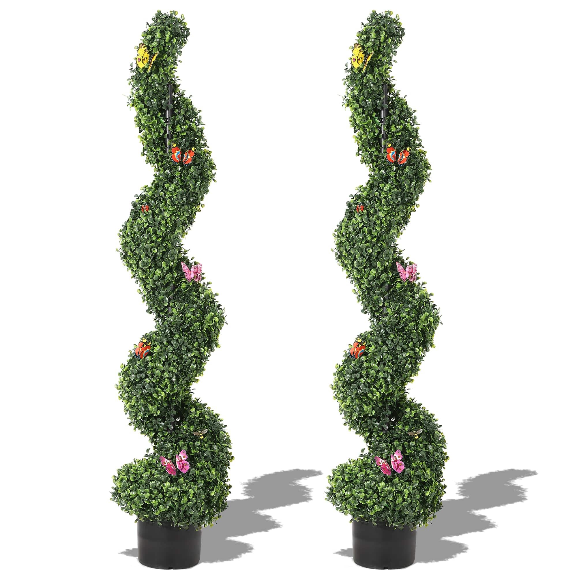 Homhougo - 2Pcs 4 FT Artificial Boxwood Spiral Topiary Trees, Artificial Plants Outdoor with Simulation Decor, Evergreen Faux Tree - Green