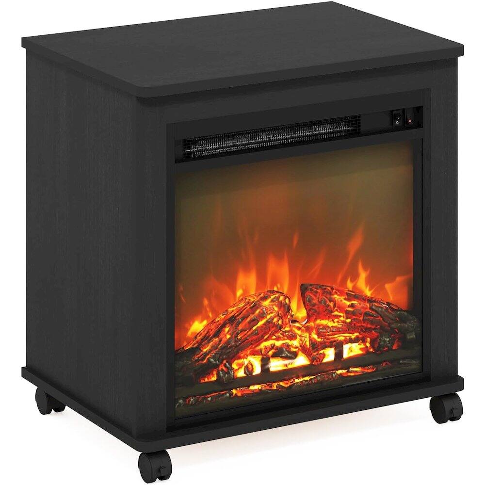 Alt View 2. FurniFact - Black Electric Fireplace End Table with Heater for Indoor Use on Wheels - Americano.