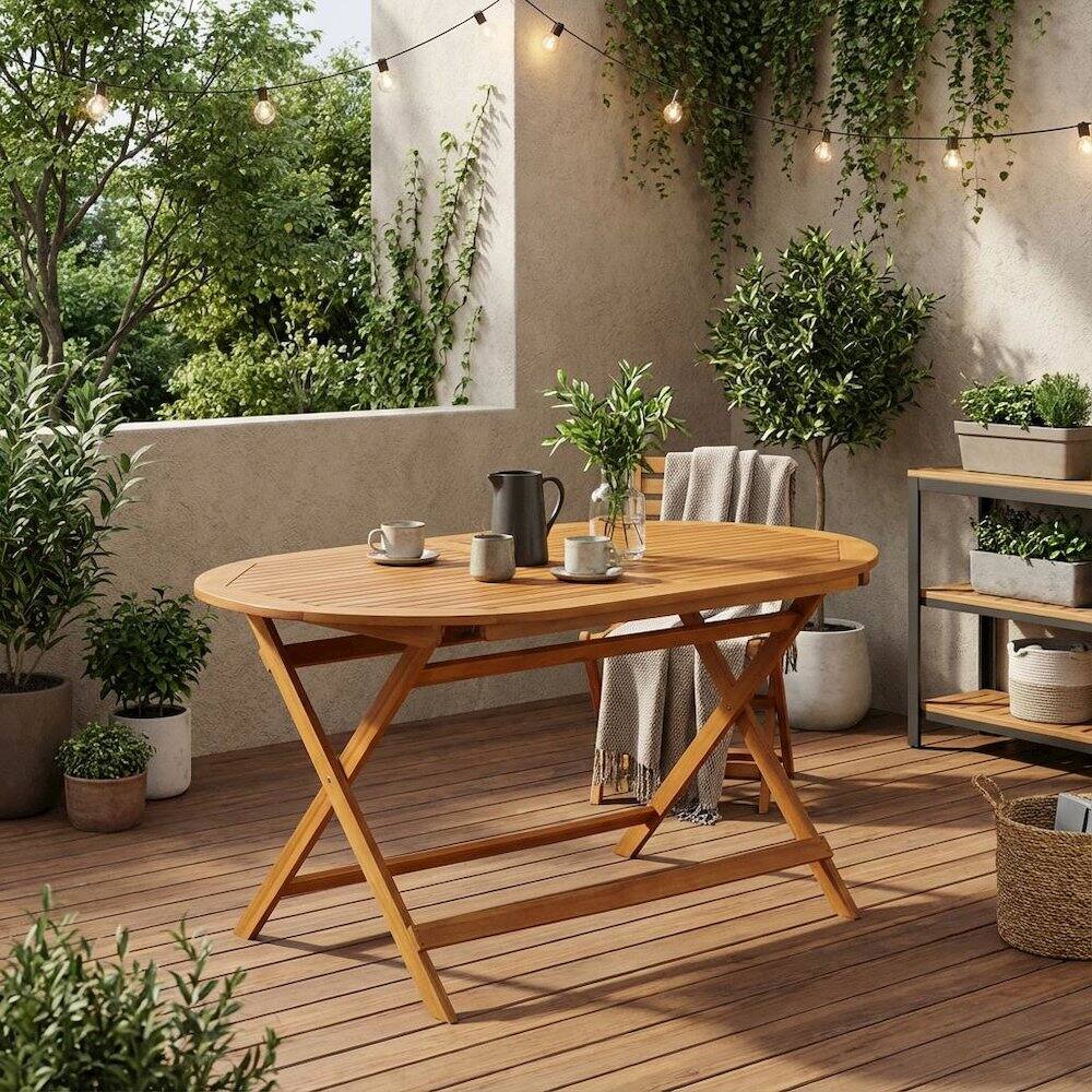 Alt View 2. Outdoor Escape - Oil-Finish Wooden Patio Table with Durable Weather-Resistant Coating - Brown.