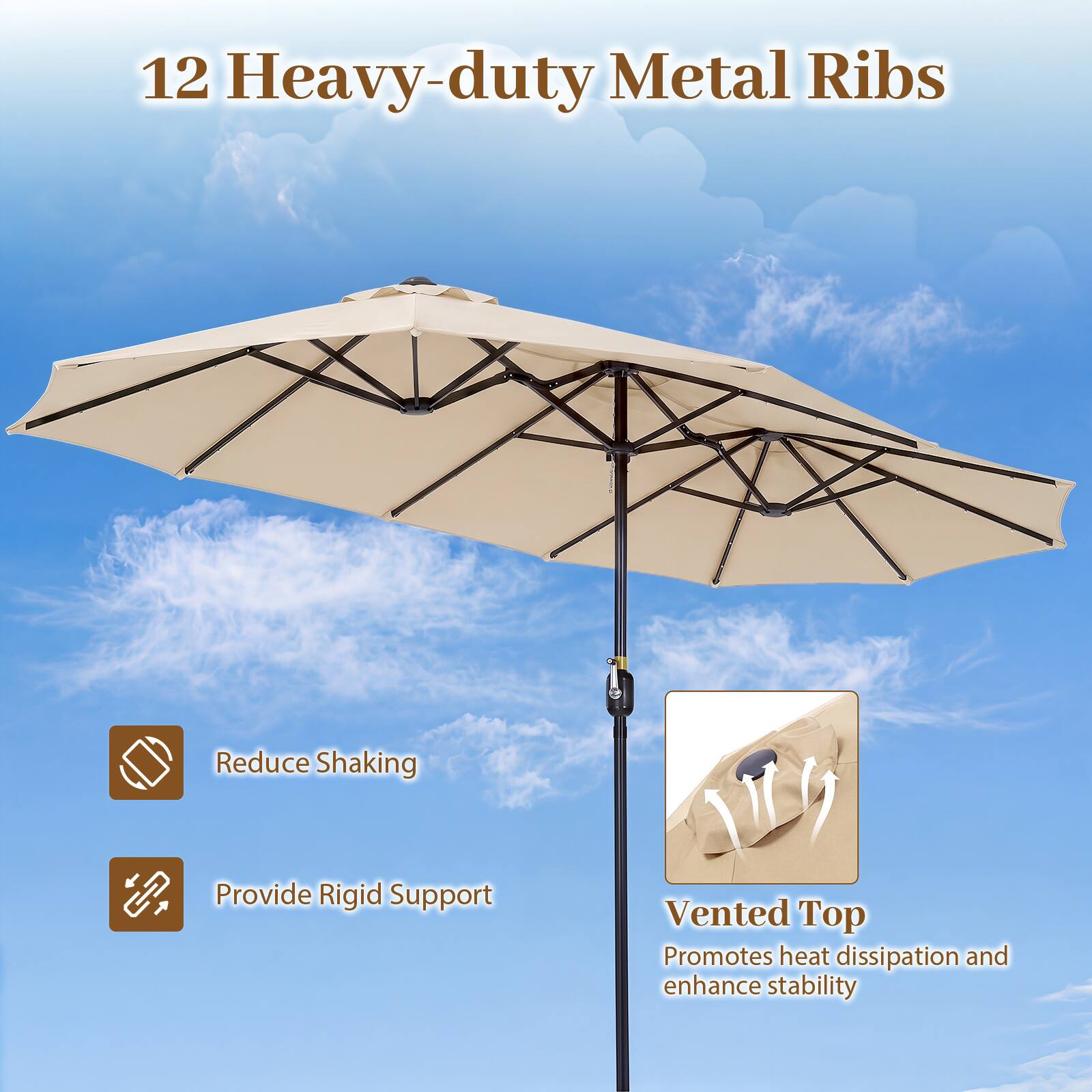 12 Heavy-duty Metal Ribs Reduce Shaking Provide Rigid Support Vented Top Promotes heat dissipation and enhance stability