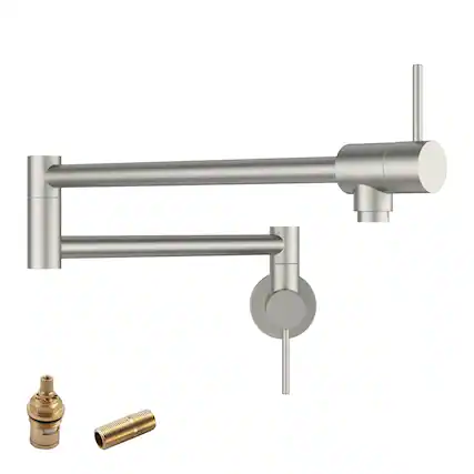 Front. Lordear - Brushed Nickel Mount Kitchen Sink Faucet Folding Stretchable with Single Hole Two Handles - Brushed Nickel.