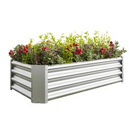 PAIHOME - Metal Raised Garden Bed, 4×2×1 ft Rectangle Raised Planter for Flowers Plants, Vegetables Herb, Garden Decor - Silver