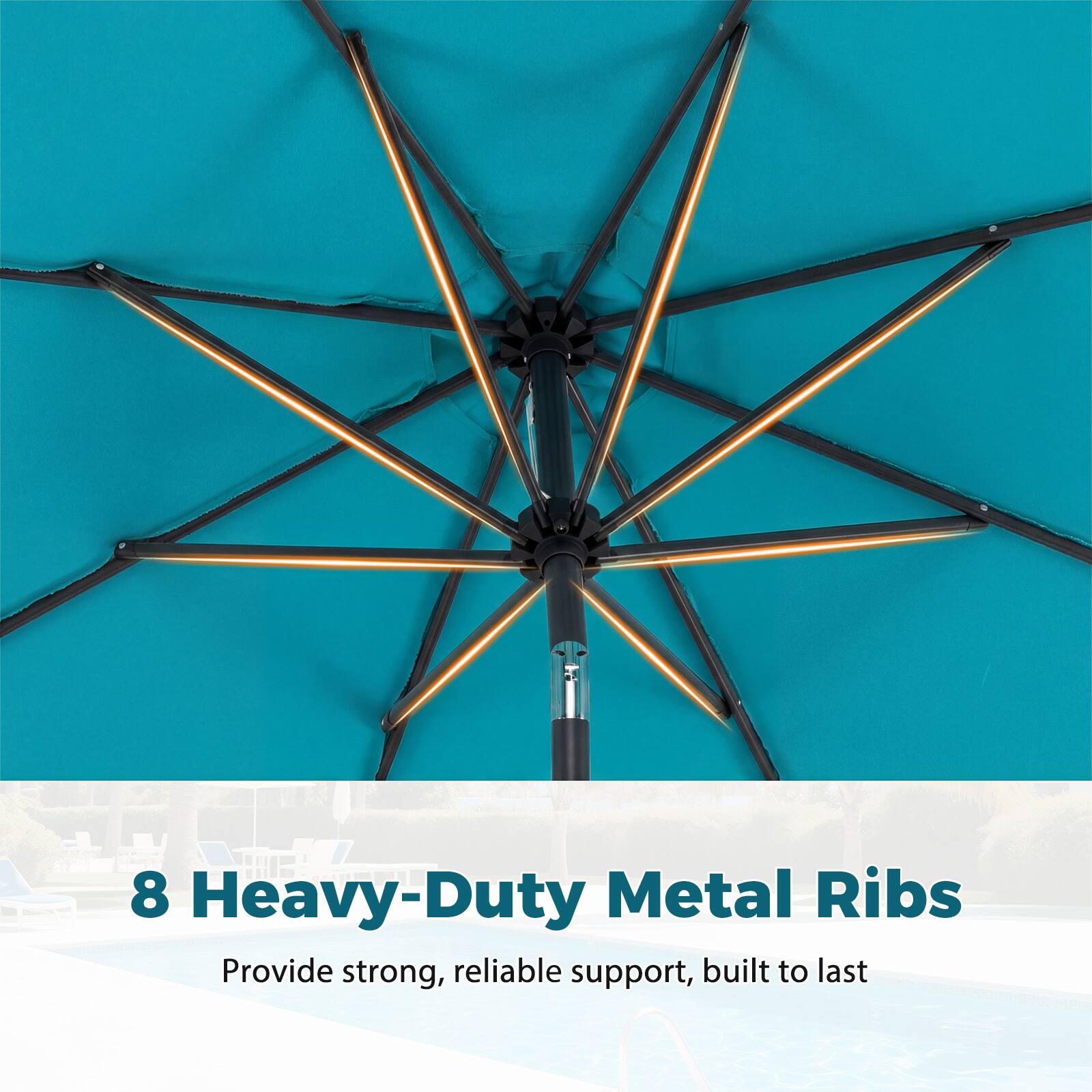 8 Heavy-Duty Metal Ribs  
Provide strong, reliable support, built to last