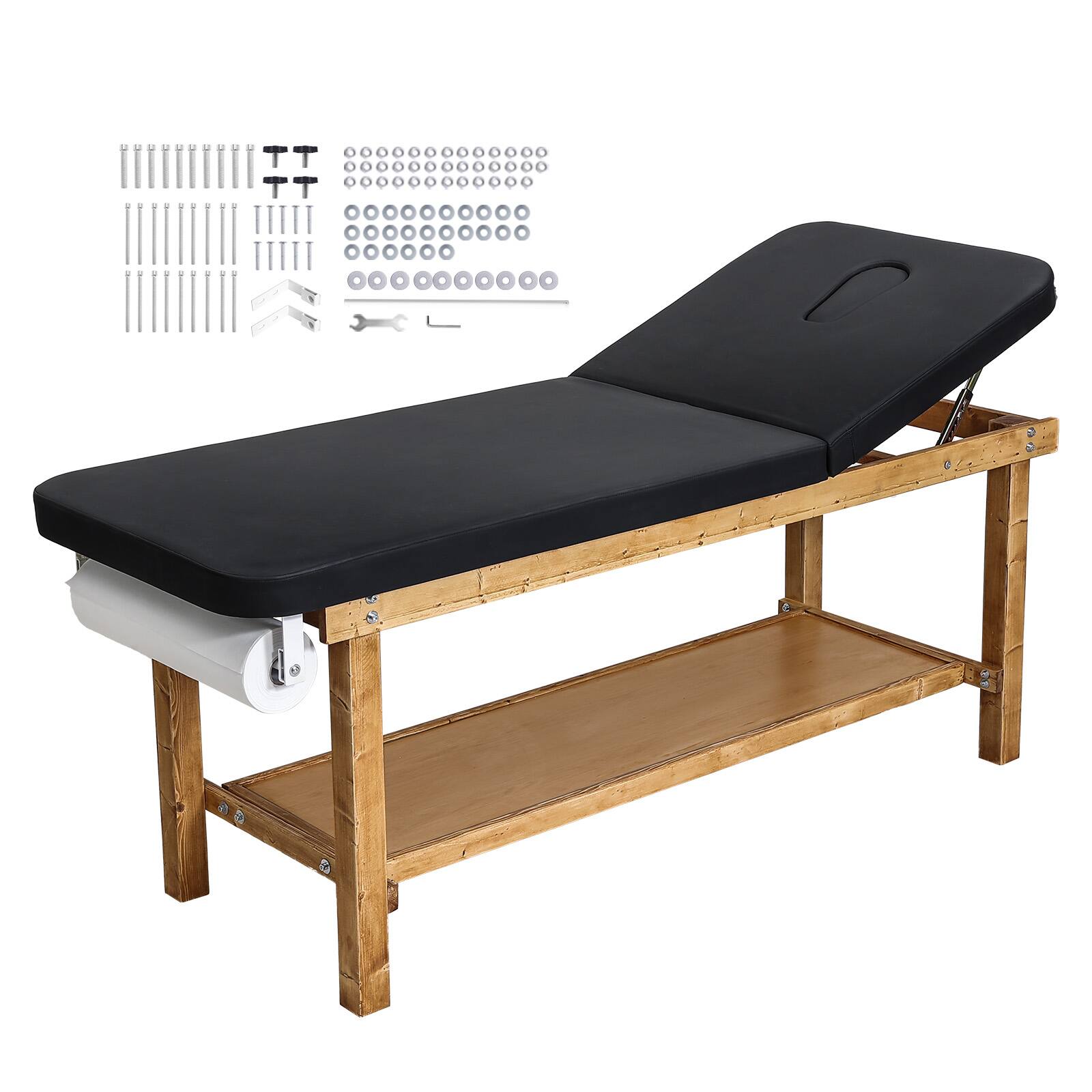 Alt View 5. VEVOR - Medical Exam Table, Wooden Framed Medical Examination Bed, Physical Therapy Exam Table with Adjustable Backrest - Primary color, black.