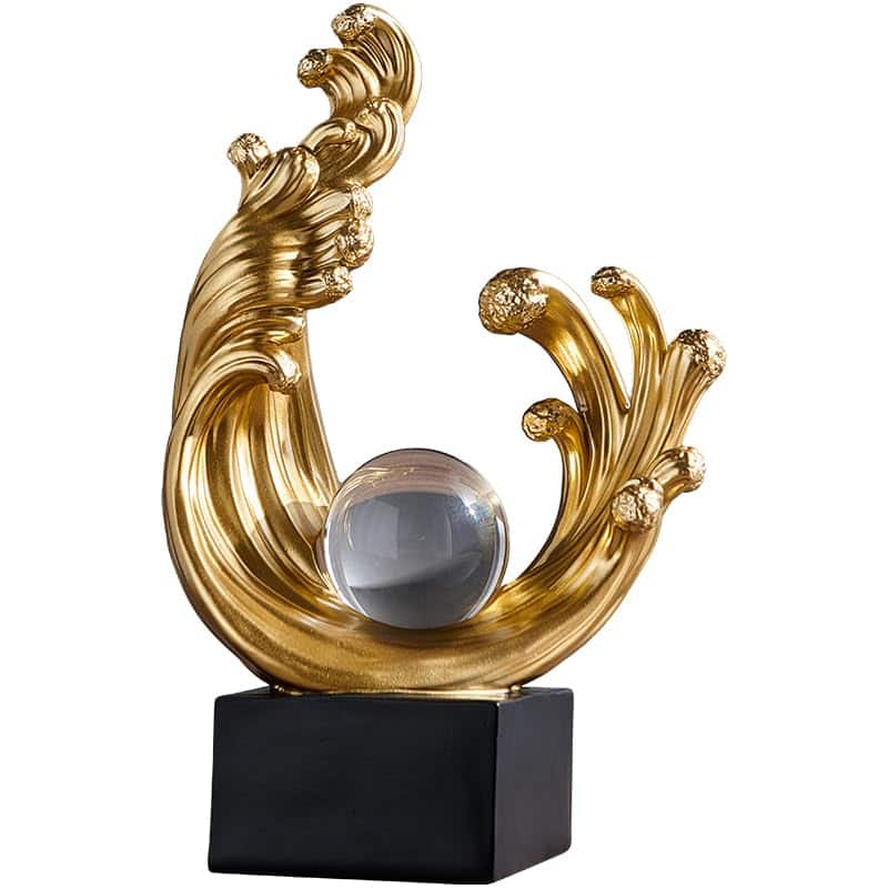 Refined Abode Design - Modern Abstract Decorative Wave Statue Blue Art Home Decor Crystal Ball Sculpture Office Desk Stand Dining