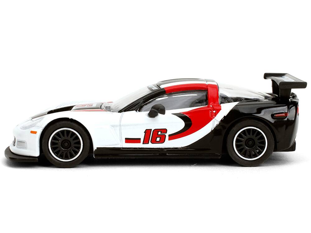 Angle. Majorette - 2005 Chevrolet Corvette C6R #16 White with Black and Red Graphics "Collection" Series 1/64 - White with Black and Red.