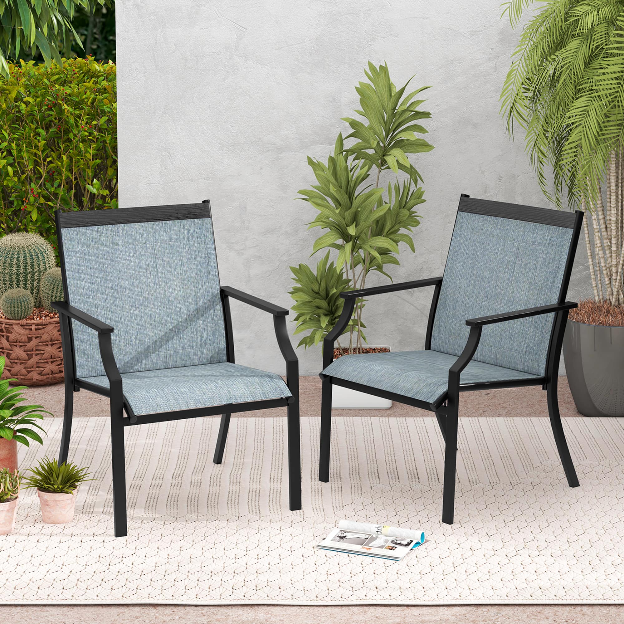 Gymax - Set of 2 Patio Dining Chairs Outdoor Armchairs w/ Sturdy Metal Frame - Blue price history on PriceWatchPro