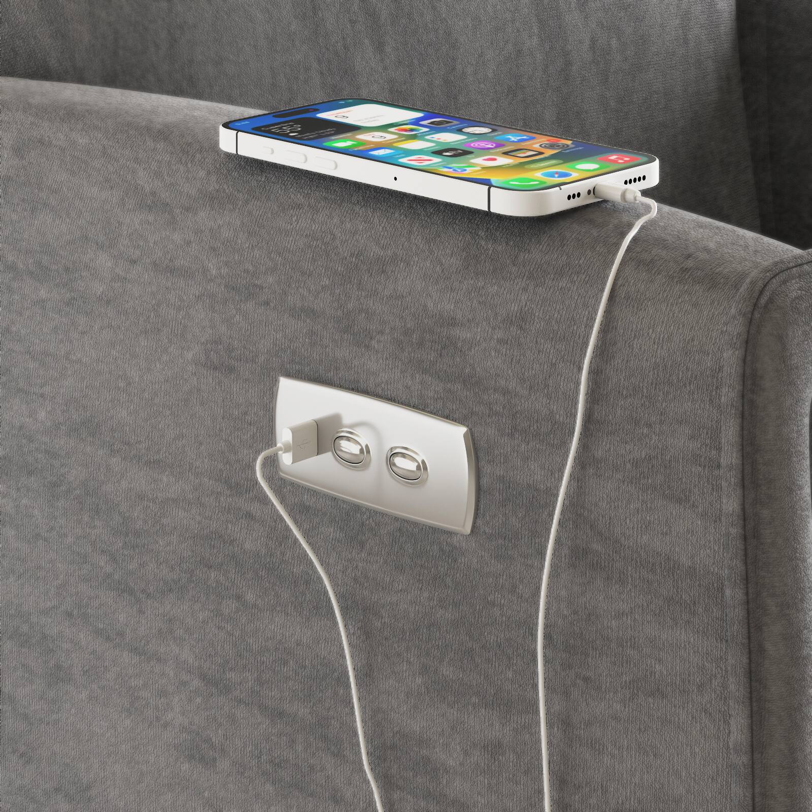 Alt View 2. Forest'nSky - Power Swivel Recliner Chair, Electric Armchair with USB & Type-C Charging, 360° Rotating Velvet Chair,Dark Gray - Dark Gray.