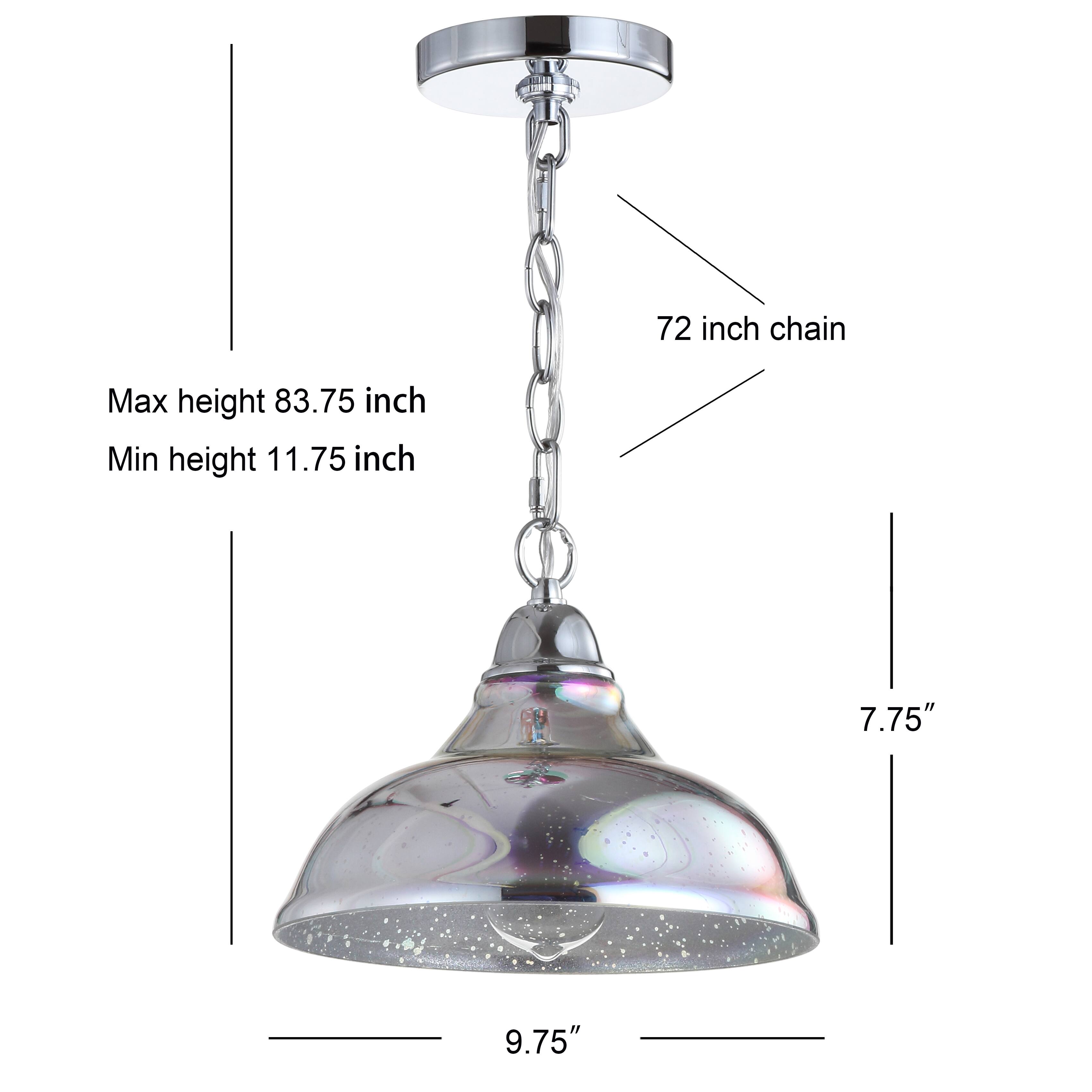 72 inch chain  
Max height 83.75 inch  
Min height 11.75 inch  
7.75"  
9.75"