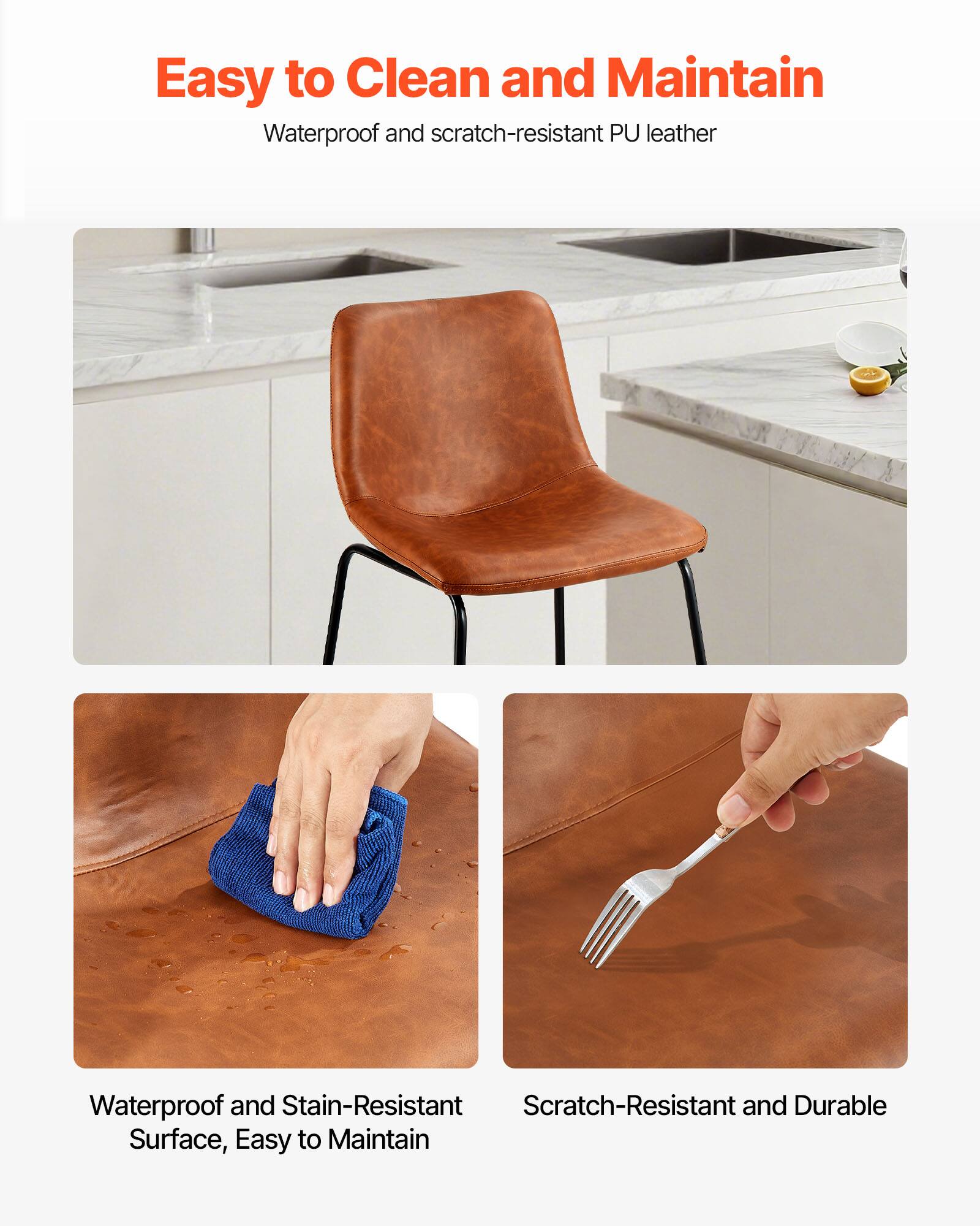 Easy to Clean and Maintain

Waterproof and scratch-resistant PU leather

Waterproof and Stain-Resistant Surface, Easy to Maintain

Scratch-Resistant and Durable