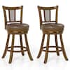 Front. Costway - Costway Set of 2 Bar Stools 25" Swivel Bar Chairs with PE Rattan Backrest & Footrest - Brown.