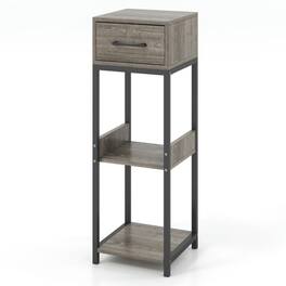 Pefilos - 3 Tier Tall Plant Stand with Drawer Anti-tipping Devices- End Table - Gray