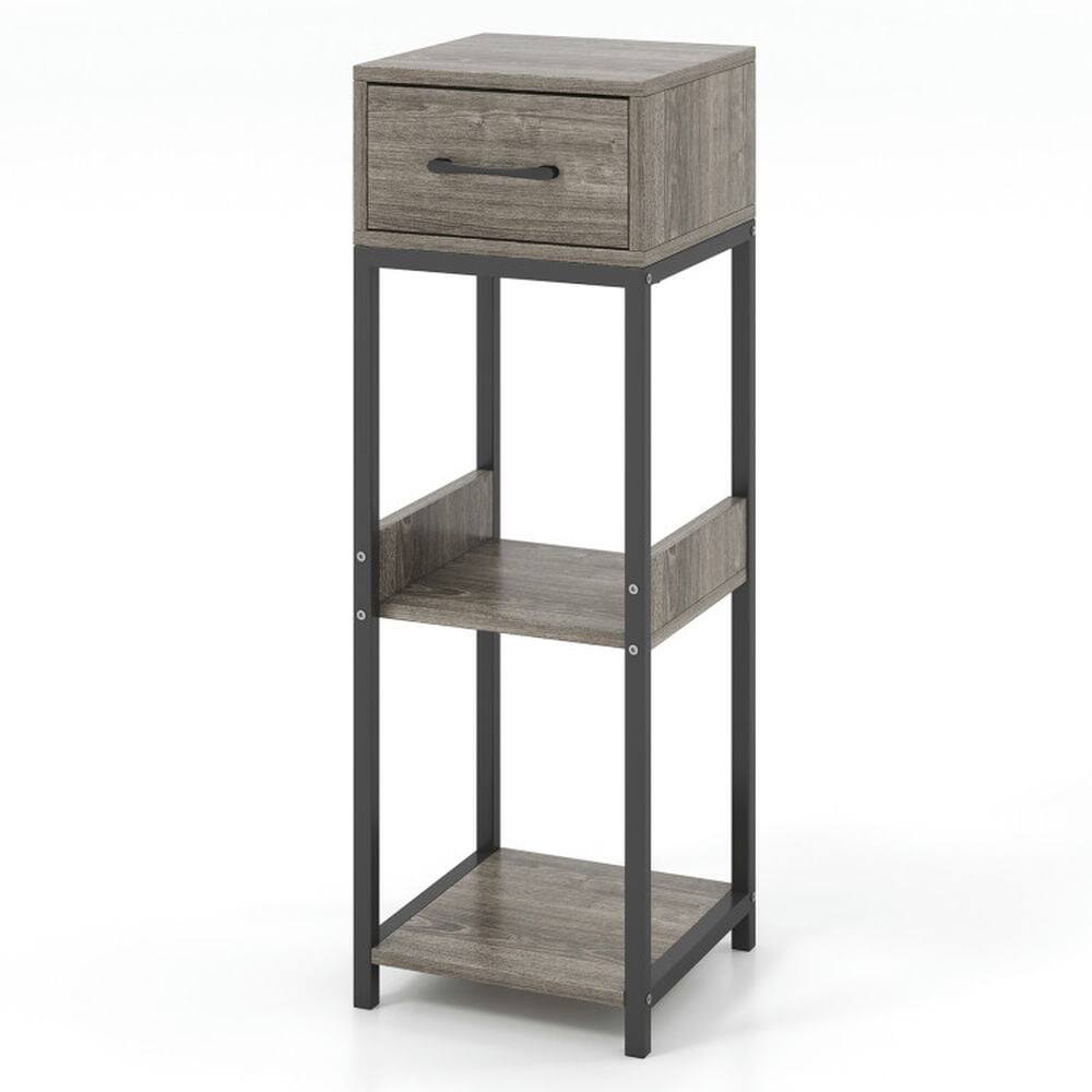 Front. Pefilos - 3 Tier Tall Plant Stand with Drawer Anti-tipping Devices-Gray, End Table - Gray.