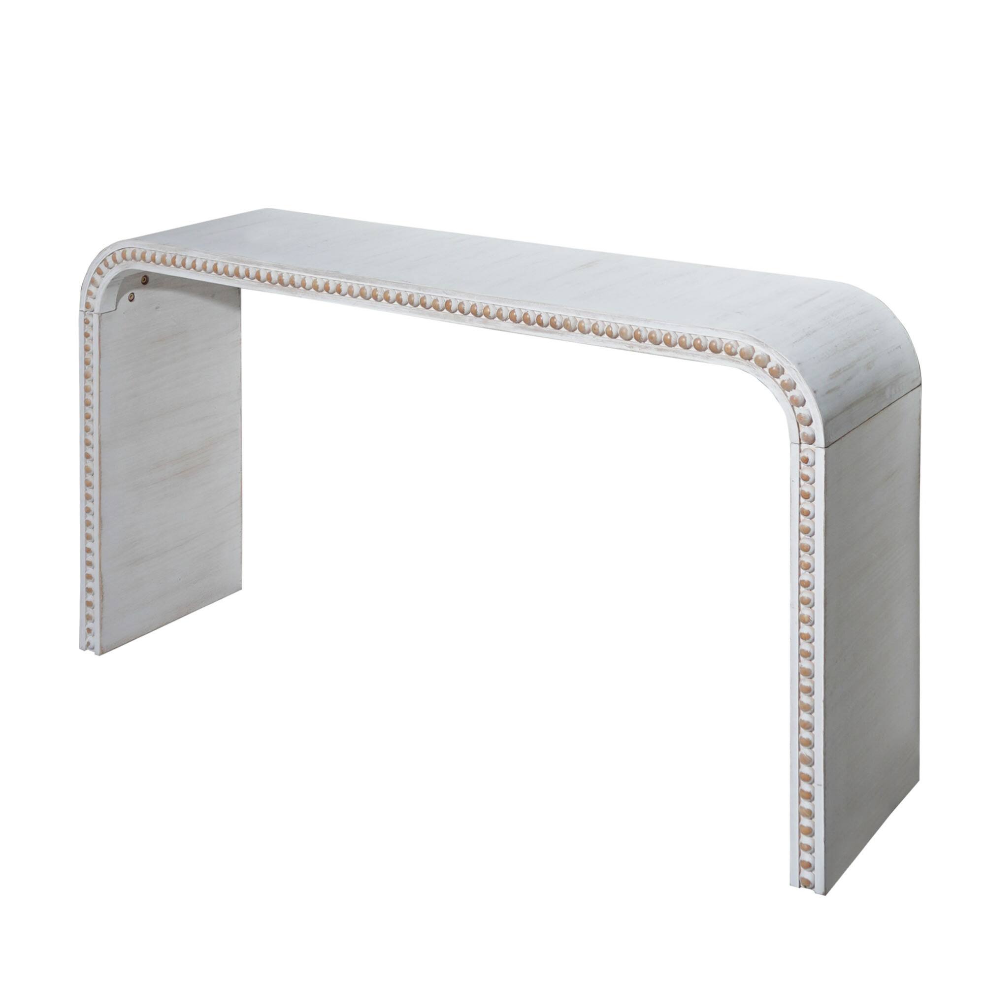 Alt View 2. GOODSILO - Elegant Curved Waterfall Console Table with Wood Bead Detailing for Entryway Hallway Living Room - Antique White.