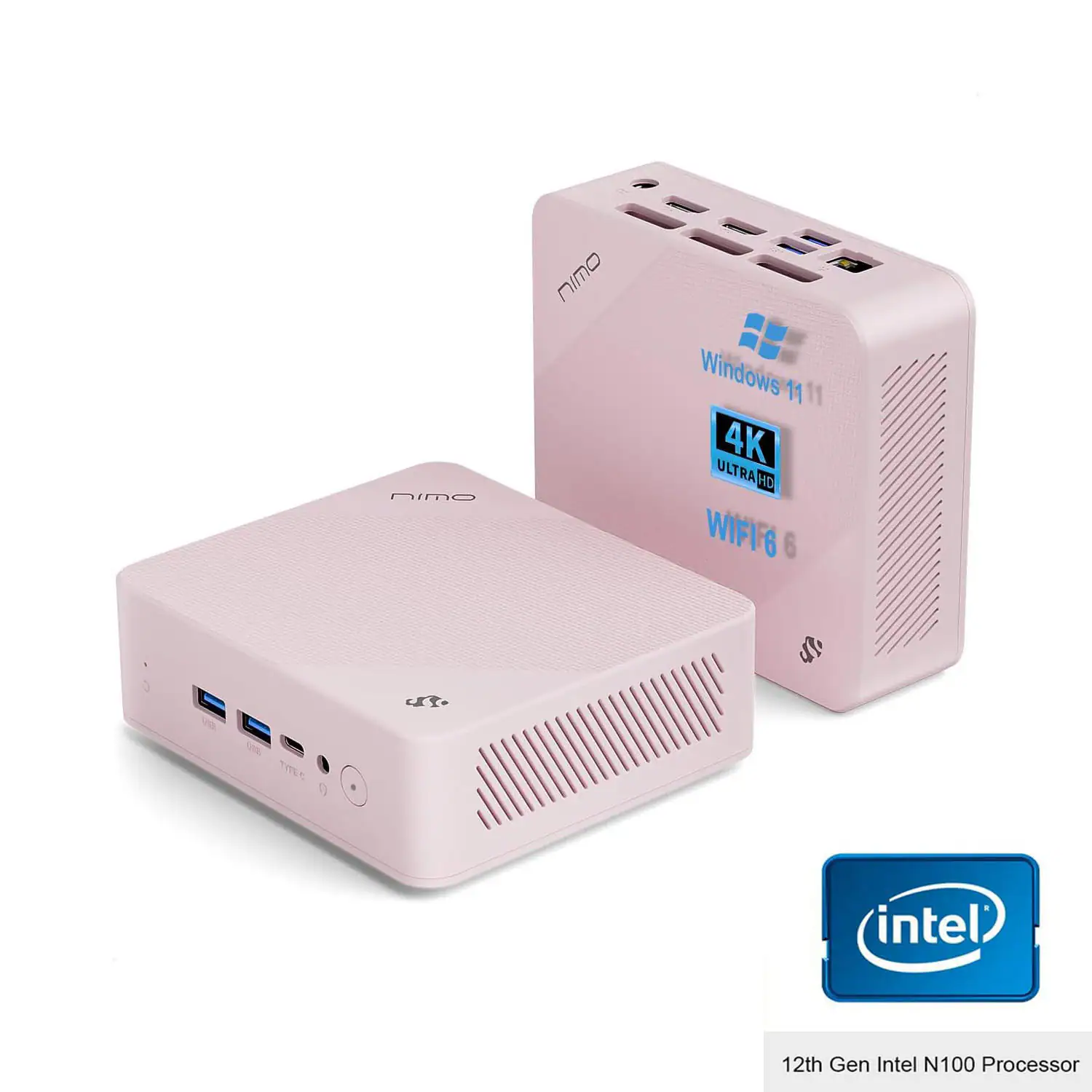 NIMO - Mini PC Desktop, 16GB RAM 1TB SSD 12th Gen N100 4K Windows 11 - Pink
