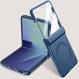 Dteck - Magnetic Case For Samsung Galaxy Z Flip 7 , Built-in Screen Film, Slim Shockproof Rugged Hinge Protection Cover - Darkblue