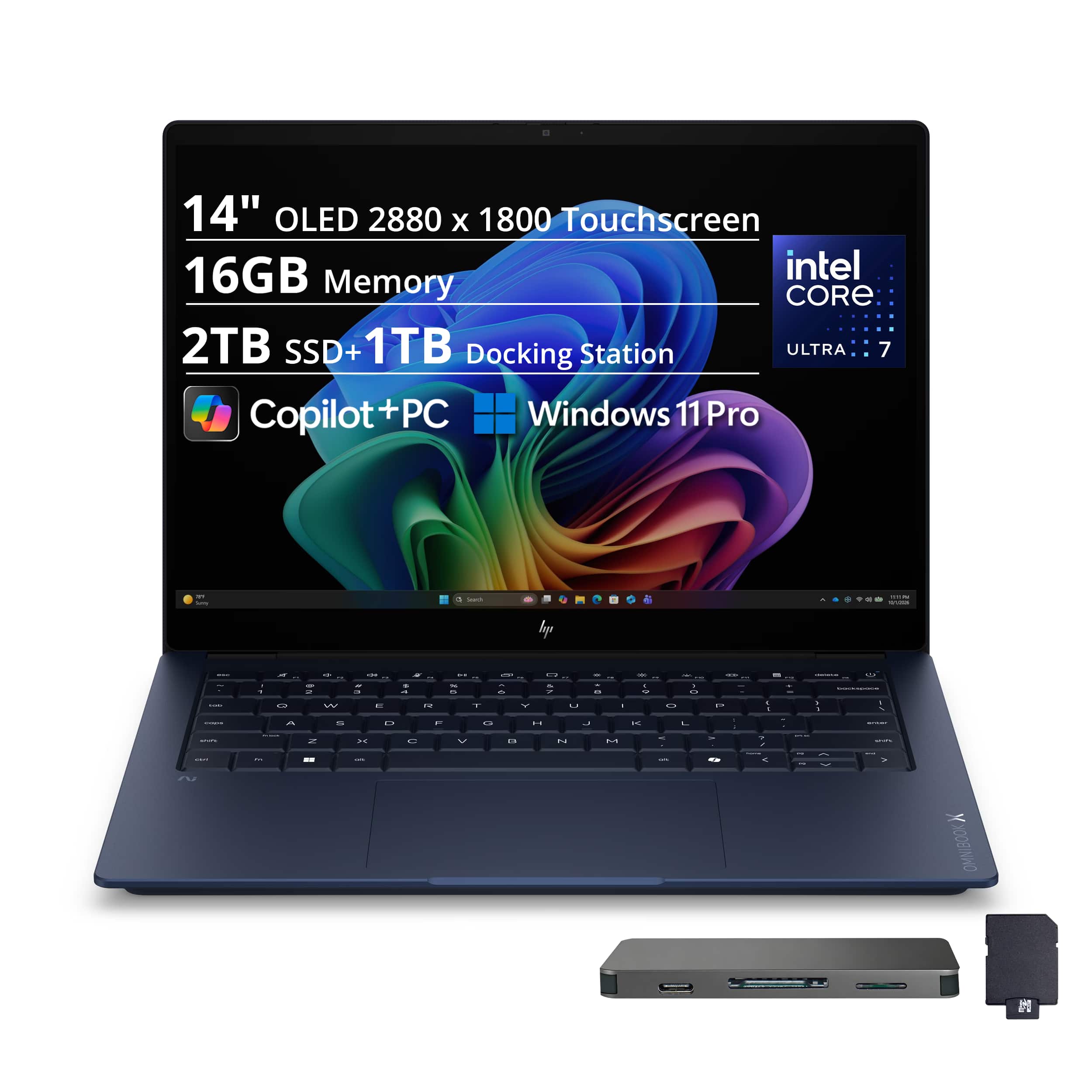 14" OLED 2880 x 1800 Touchscreen  
16GB Memory  
2TB SSD+1TB Docking Station  
Intel Core Ultra 7  
Copilot+PC  
Windows 11 Pro